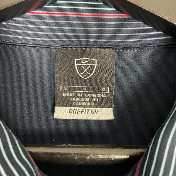 Nike Dri-Fit UV Polo Shirt Men's L Blue Striped Short Sleeve Golf Performance - Picture 13 of 15